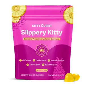 Slippery Kitty Feminine Probiotic + Moisture Gummies - All in One Solution with Slippery Elm 60 Count Pineapple Flavor