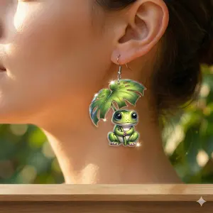 Women's Cute Frog Leaf Dangle Hook Earrings - Alloy Nature-Inspired Animal Jewelry, Lightweight Casual-Wear Accessory, Unique Gift for Women, Earring For Women