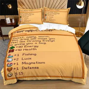 Starfield Hot Apple Wine Bedding Set, Pixel Art Game Peripheral, Includes Fitted Sheet & Pillowcases, Suitable for All Seasons