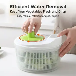 Large 5L Salad Spinner for Kitchen Use Vegetable Dryer Colander with Detachable Bowl and Strainer for Fast Drying of Salad Ingredients and Veggies