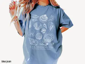(Sale Off Up To 50%) Seashell Bible Verse Comfort Color Shirt, Ocean Life Coastal Aesthetic, Women Faith Apparel, Comfort Colors Oversized Beach Tee, Baptism Teen Girl Gift, Full Color, For Men, For Women, Casual, Classic Fashion, Tee Print