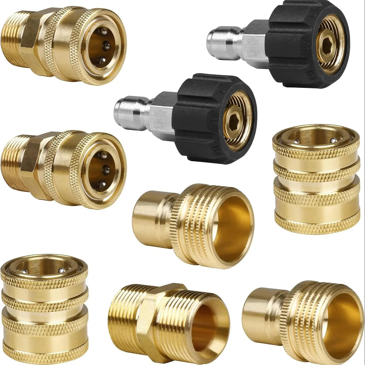 Pressure Washer Adapter Set, Quick Disconnect Kit, M22 Swivel to 3/8'' Quick Connect Adapter, 3/4" to Quick Release Adapter Set, Valves & Parts, Heavy