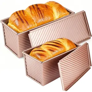 2 PCS Pullman Loaf Pan With Lid 2.2 LB/1 LB Non-Stick Bread Baking Pan for Baking Bread Sandwiches and Toast