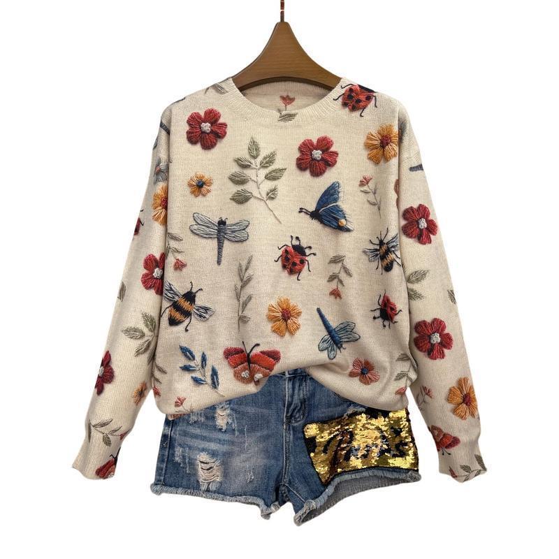 Apricot Women's Lightweight Full Print Sweater 3D Insect & Floral ...