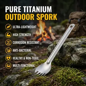 MUTTI Titanium Spork Long Handle, 8.5" Camping Spork, Backpacking Spoon, Ultra Lightweight Camping Utensil for Backpacking, Hiking, Travel Cutlery Tableware