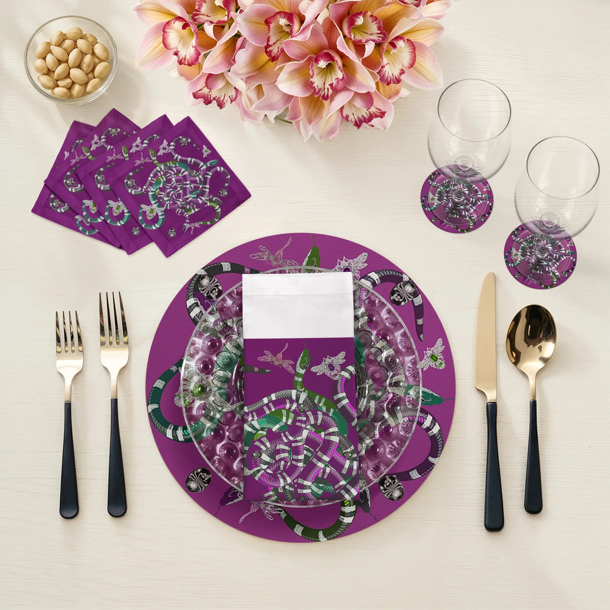 Ouroboros Purple Vegan Leather Round Pebble Placemat