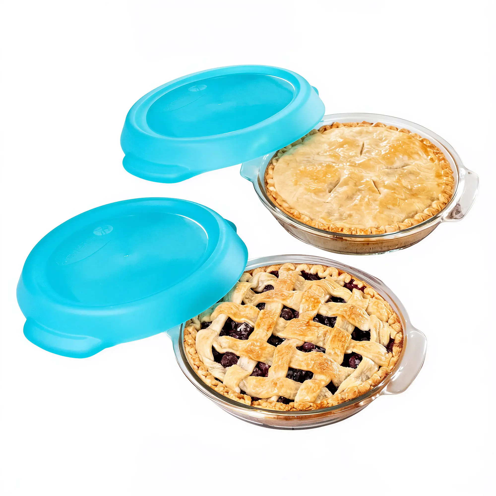Libbey Baker’s Premium 2 Piece Glass Pie Plate, Stackable, Space Saving Casserole Dish Set with Lids, Glass Baking Dish Set for Fruit Pies, Quiches