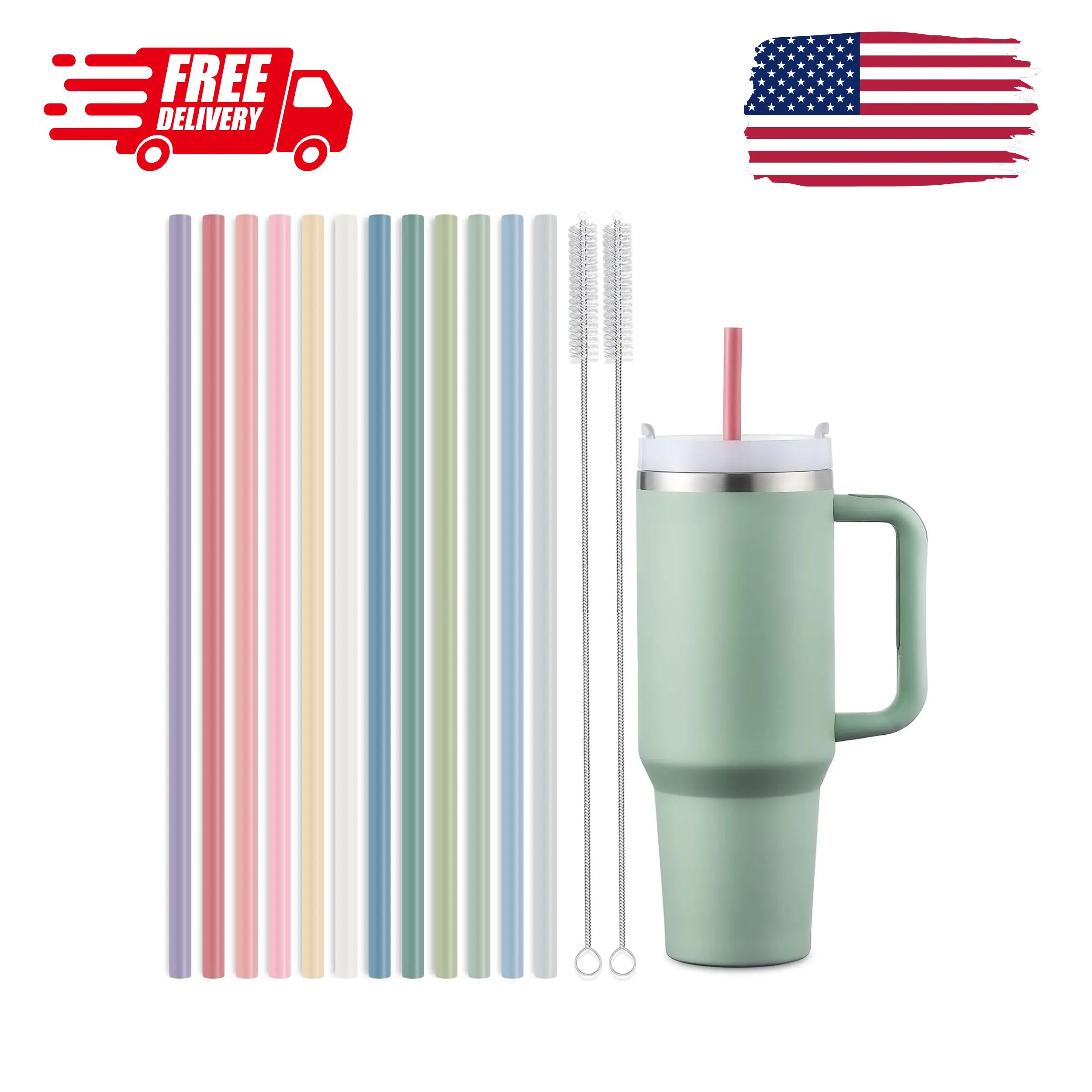 12-Pack Silicone Reusable Straws for Stanley 40 oz 30 oz Cup Tumbler, 12.2 inch