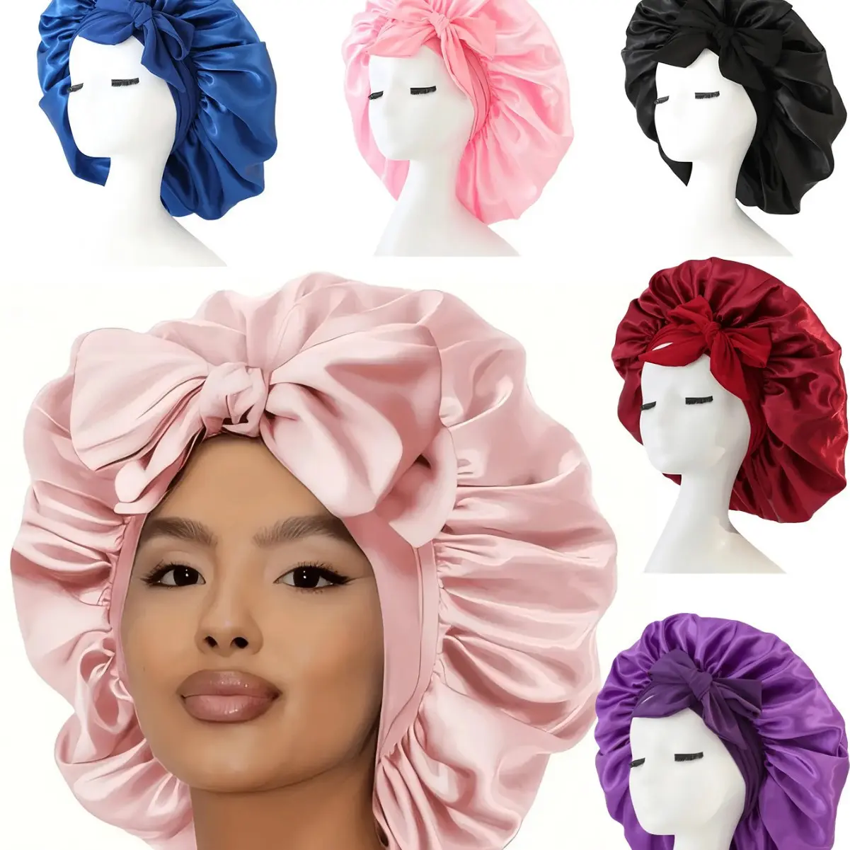 Double Layer Satin Shower Cap - Soft, Breathable Bathroom Accessory for Hair Care During Shampooing (Shampoo Cap)