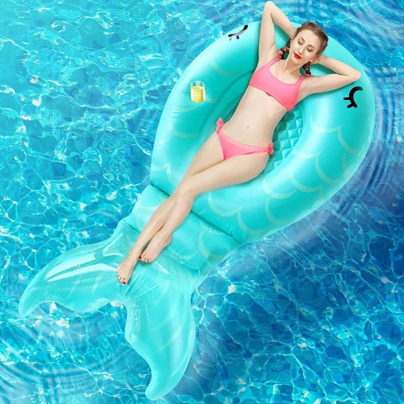 Inflatable Pool Floats for Adults Blow Up Tanning Pool Raft Tub Mermaid Tail Pool Float with Fast Valves Pool Floaties Summer Beach Swimming Pool Party Lounge Water Floaty Toys for Adults Kids