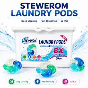 Stewerom Free & Clear Laundry Detergent Pods, 50 Ct, 5-in-1 HE Compatible Washing Pods, Fragrance Free & Dye Free Laundry Pacs for Everyday Clothes