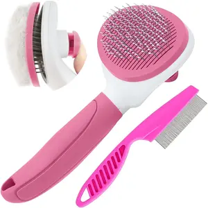 Professional Pet Grooming Brush Set for Indoor Cats and Dogs, Featuring Metal Comb and Self-Cleaning Design with Release Button