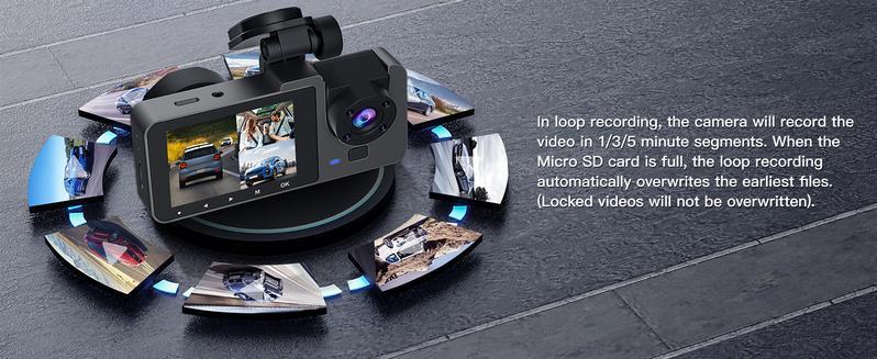 HD Car DVR with Dual Lenses, Loop Recording and 64GB Memory Card, Car Rear View Camera, Driving Recorder, 1080P, TIKTOKBLACKFRIDAY