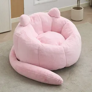 Eyisean 44" Cat Shaped Bean Bag Chair, Comfy Ultra Soft Faux Fur Floor Sofa with Long Tai & Cat Ears, Modern Boneless Couch with Non-Slip Base & Deep Seat, Fuzzy Single Reading Chair for Bedroom, Living Room, No Assembly Required