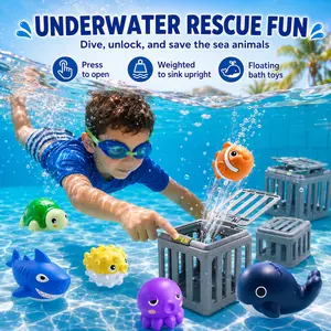 Ocean Animal Rescue Pool Diving Toys, Underwater Swim Game Play Set for Kids, Floating Bath Toys for Summer Pool, Beach & Outdoor Water Fun