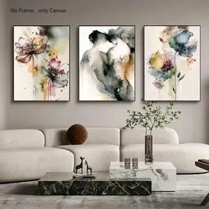Floral Pattern Unframed Painting, 3 Counts/set Modern Artistic Canvas Wall Art, Wall Decor for Home Living Room Bedroom Study Room, Ornaments, Modern Home Decoration, Floral Abstract Design