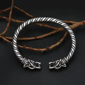 Viking Dominant Double-headed Bracelet European And American Fashion Retro Open Hand Ring Norwegian Style Ornament Party Dragon Year Accessories Festival Gift