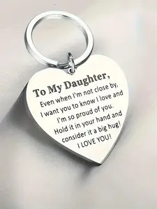 Stainless Steel Heart Shaped Pocket Token for Daughter, Love Message from Mom and Dad, Simple & Elegant Gift to Show Your Pride, Father-daughter Token, Stainless Steel Keychain