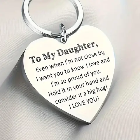 Mother's Day Gift Stainless Steel Heart Shaped Pocket Token for Daughter, Love Message from Mom and Dad, Simple & Elegant Gift to Show Your Pride, Father-daughter Token, Stainless Steel Keychain, Heart Design Keychain, Heart Keychains