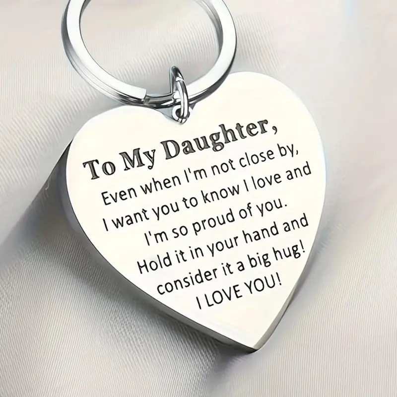 Mother's Day Gift Stainless Steel Heart Shaped Pocket Token for Daughter, Love Message from Mom and Dad, Simple & Elegant Gift to Show Your Pride, Father-daughter Token, Stainless Steel Keychain, Heart Design Keychain, Heart Keychains