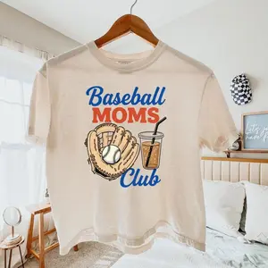 Comfort Colors Boxy Crop Baseball Moms Club T-shirt, Baseball Mama Tee