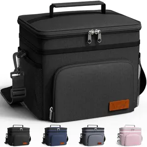 Insulated Lunch Box for Men & Women - Leak-Proof Cooler Lunch Bag with 4 Pockets, Adjustable Strap, Ideal for Work, Picnic, Travel - Medium, Black, 10.2"x6.9"x8.5"