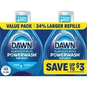 Dawn Powerwash Fresh Dish Spray, Liquid Dish Soap, Dish Soap Refill, Dish Detergent Liquid, 2 Refills, 43 Fl Oz