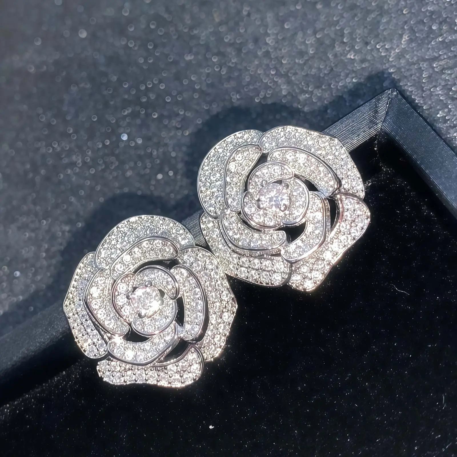 Personalized Hollow Camellia Flower Stud Earrings Pair Daily Piercing Jewelry For Women