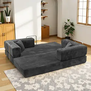 78.7" Convertible Sleeper Sofa Bed with Cylindrical Pillow Corduroy Folding Mattress Fixed-Shape Frame for Living Room Bedroom Studio Futon Couch