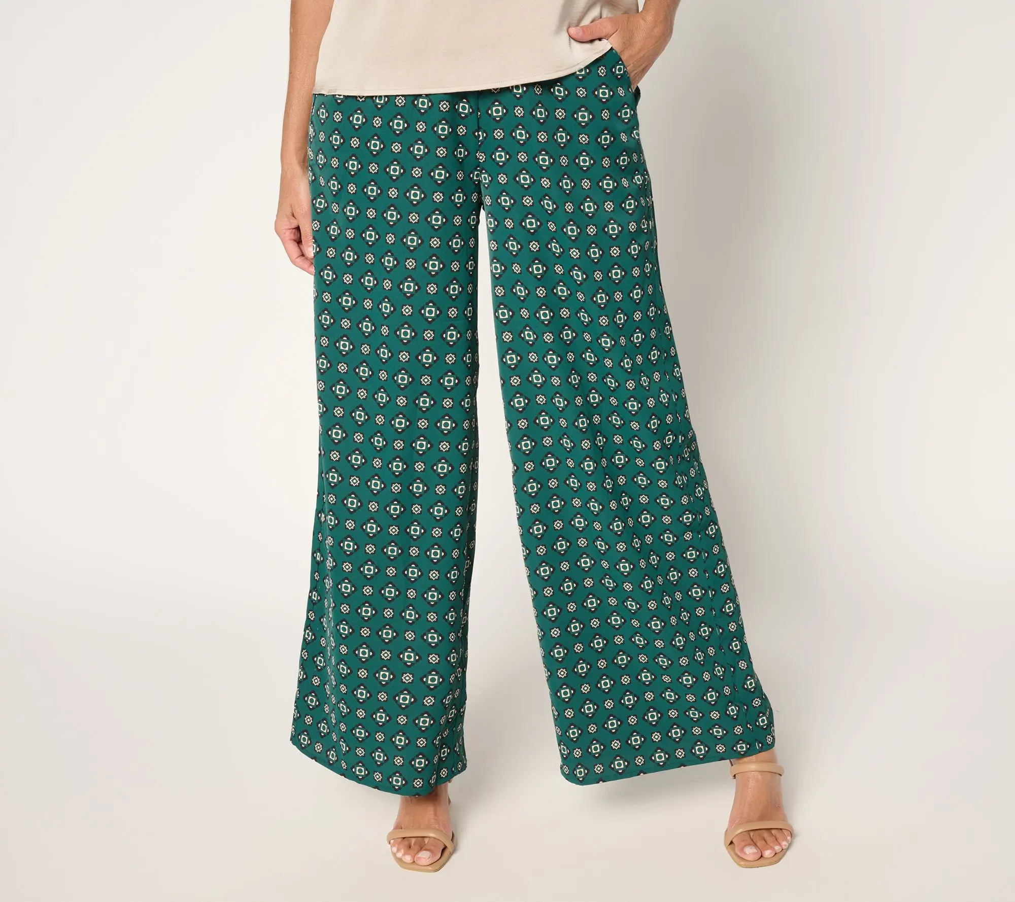 Joan Rivers Petite Stretch Satin Foulard Pull-On Full Length Pants