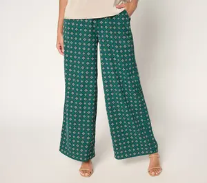 Joan Rivers Regular Stretch Satin Foulard Pull-On Full Length Pants