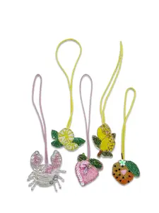 Creative Handmade Beaded Pendant, Lemon Peach Crab Shapes, Multi-Use Bag Keychain Decor, Street Style Fruits Pattern, All Seasons, Bag Charm Keychain