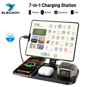 ELECDOV C12 4-in-1 wireless charger Station portable chargers with Wired iPad Charger | Foldable Multi-Device Charging Stand for Apple - iPhone 17/16/15/14 Pro Max/13/12/11, Apple Watch Series 8/7/6/5/4/3/2/SE, AirPods 3/2/Pro | Power Bank Multidevice
