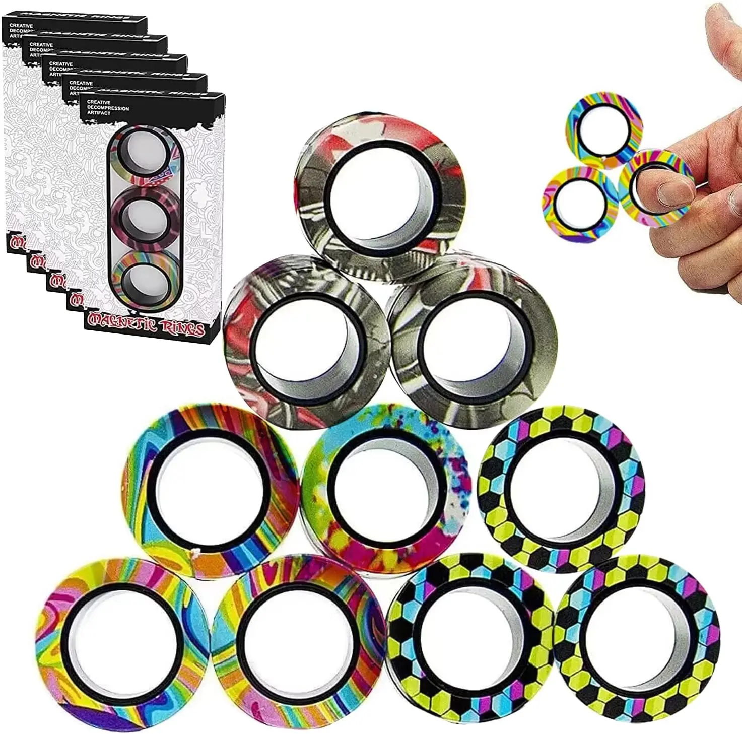 Magnetic Ring Spinner Toy Set, Fidget Finger Magnet Rings, ADHD Stress Relief Toys, Classroom Party Favors, Kids Prizes & Birthday Gifts for Adults