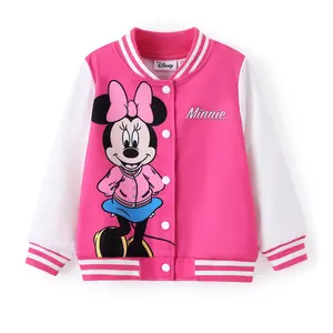 Disney Mickey and Friends Toddler/Kids Girl Letter Print Colorblock Lightweight Bomber Jacket Pink Officially Licensed Kids' Baseball Jackets - Colorful