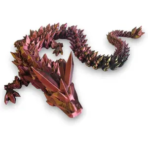 PowerTRC 3D Printed Crystal Dragon (Tri-Color Black Red Gold) - Flexible 3D Printed Toy, Gift Bag Filler, Desk Decoration, Party Favor, Easter Basket Stuffers (12 Inch Dragon)