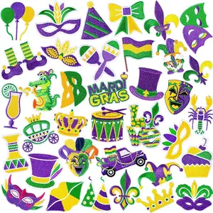 patches - 36pcs Mardi Gras Iron On Patches Embroidered Sew Applique Repair Patch Mardi Gras Letters Mystery Mask DIY Crafts for Clothing Jacket Jeans Pants Dress Backpack Hat Decorations