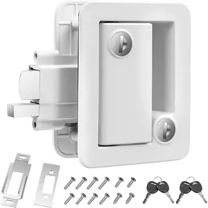 White RV Door Lock Replacement, RV Door Lock Latch Handle with Paddle Deadbolt 4 Keys, Camper Entry Door Latch with Zinc Alloy Upgraded Metal, RV Lock for Camper Horse Trailer Cargo Hauler
