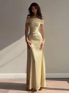 One Shoulder Satin A-Line Dress with Bow Tie, Elegant Formal Evening Gown, Perfect for Parties and Special Occasions