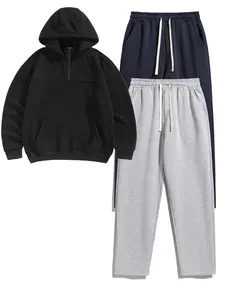 Men's Solid Zip Up Hoodie & Sweatpants Set, Casual Long Sleeve Hooded Sweatshirt & Jogger Pants, Men's Spring & Fall Clothes