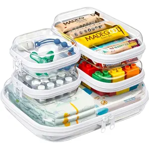 5 Pack Diaper Bag Organizer Pouches, Clear Hard Shell Zipper Cases for Baby Travel Essentials, Waterproof Storage Box for Pacifier Snacks Toys Wipes Clothes, Makeup Bag, Lego Toy Storage, Toiletry Bag