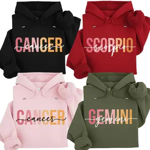 Zodiac Vibes Hoodie Minimal Script Astrology Pullover for Women Cancer Scorpio Gemini Graphic Hoodie Trendy Horoscope Gift 100% Cotton Classic Fit OEKO-TEX Certified