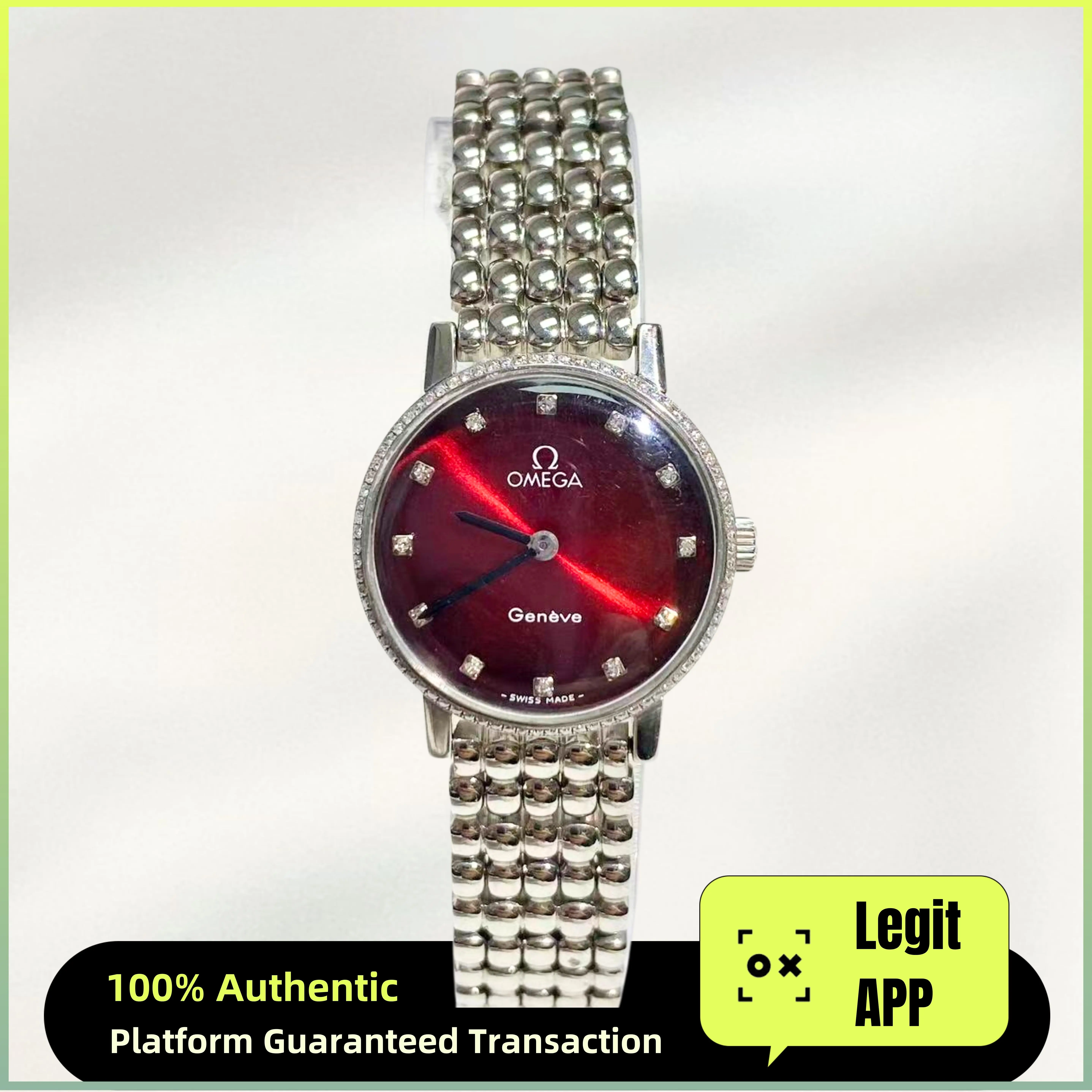 Omega Vintage Manual Wind Steel 23mm Custom Red Dial Diamond 21182719