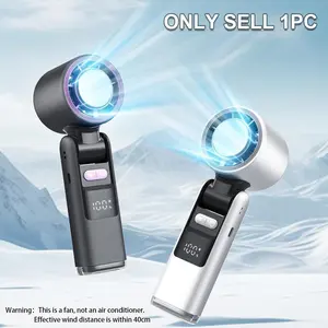Portable Mini Ice Compress Handheld Fan 199 Levels Speed Foldable Handheld Turbo Fan with Flashlight Outdoor Portable Rechargeable Fan