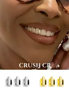 CRUSH CR 14K Gold Plated Minimalist Bar Tooth Cap Set for Men Women Sleek Vertical Bar Design Hypoallergenic Removable, Perfect for Hip Hop Concerts Streetwear Fits Club Nights Urban Street Style Ideal Subtle Bling Dental Jewelry