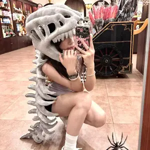 Dinosaur Skeleton Head Cover Plush Toy Hat, Funny Costume Accessory for Kids, Perfect Birthday Gift for Girlfriend, Unique Doll