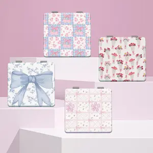 Bow & Floral Pattern Makeup Mirror, Portable Handheld Mirror, Makeup Tool for Women & Girls, Daily Holiday Birthday Wedding Gift