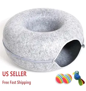 Cat Cave EXTRA LARGE Cat Tunnel Bed Indoor Cats,Cat Donut 24x24x11'' with 3 Toys