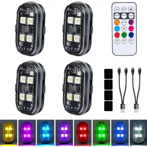 Upgraded 4 LEDs 4 PCS Wireless LED Strobe Lights with Remote Control, 8 Colors Type-C Rechargeable Led Lights Anti Collision Warning Light For Car,Motorcycle,Bike,Drone,Aircraft