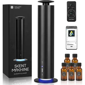 Waterless Scent Diffuser Starter Kit with 5 Oils - Smart APP Cold Air Scent Machine, Up to 1000 Sq Ft for Homes, Offices, Hotels and Spas- Quiet Essential Oil Diffuser, 8H Battery, 3-Color Light,Black
